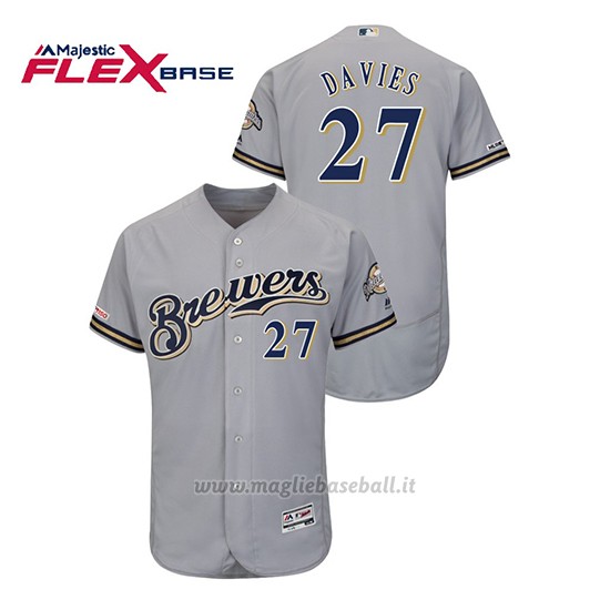 Maglia Baseball Uomo Milwaukee Brewers Zach Davies 150th Aniversario Patch Autentico Flex Base Grigio